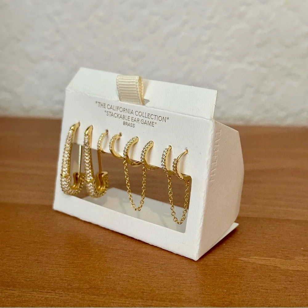 Gold tone Brass Stackable Earrings NWOT - Picture 3 of 3